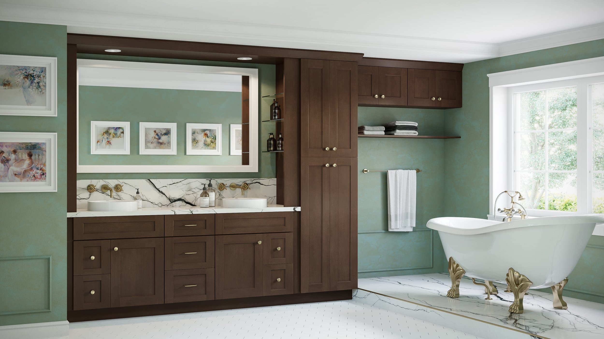 Tile shower with glass enclosure