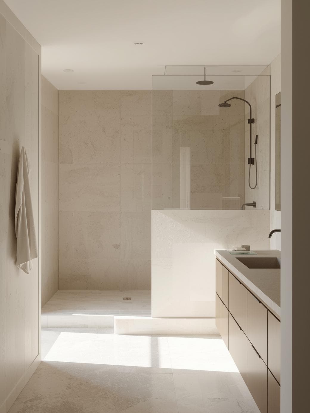 Finished bathroom vanity and shower
